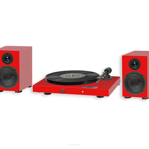 Pro-Ject Juke Box E 1 HiFi Set  System oferuje odtwarzanie płyt winylowych, dwa wejścia: liniowe oraz Bluetooth oraz jedno wyjście linowe. Wbudowany wzmacniacz stereo posiada moc 2 × 50W (4 Ohm). - 2