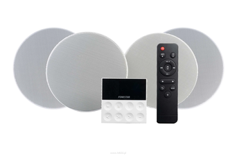 Fonestar KS-WALL  Zestawy dźwiękowe, 4 głośniki sufitowe, wzmacniacz  Moc 2 x 25W@4 Ω, 2 x 15W@8 Ω. Odbiornik Bluetooth. Odtwarzacz USB. Tuner FM