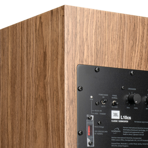 JBL L10 CS Classic Fornir orzech naturalny  Moc wzmacniacza: 250 W RMS  Przetwornik niskotonowy: 10-calowy - 5