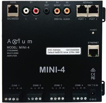 Axium MINI-4 + AMM2 - BUNDLE 4 strefy, 30W na strefę przy 8 ohm, 1x stream Airplay, UPnP/DLNA/SMB, Network shares 