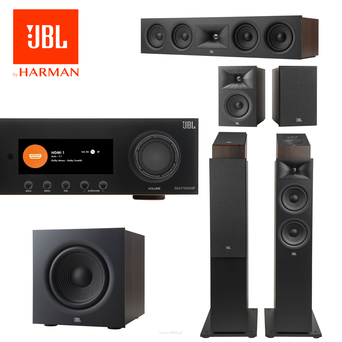 JBL MA 710 + Stage 260F + Stage 240B + Stage 240H + Stage 245C + Stage 220P — zestaw kina domowego 5.1.2 Dolby Atmos.