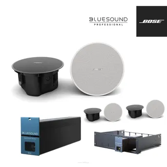 Multiroom 3 strefy  BOSE DesignMax DM3C głośniki sufitowe/ Bluesound B170S Wzmacniacz stereo z sieciowym odtwarzaczem muzycznym • 2 x 80 W (8Ω), 1 x 100W @ 100 V