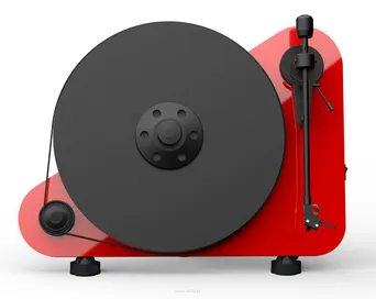 PRO-JECT  VT-E R  Gramofon analogowy z wkładką gramofonową Ortofon OM5e odtwarzający płyty w pozycji pionowej.