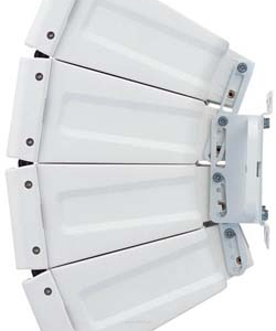 TOA HX-5W-WP Pożarowy system głośnikowy z regulowaną charakterystyką promieniowania; zbudowany z 4 modułów głośnikowych (woofer + 3 tweetery każdy); moc znamionowa 200W, efektywność 96-99 dB SPL (zależnie od kąta otwarcia), pasmo przenoszenia 70(85)Hz - 2 - 3