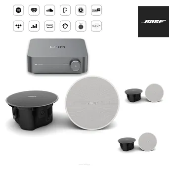 Multiroom 3 strefy  BOSE DesignMax DM3C głośniki sufitowe / WiiM AMP DARK GRAY 60 W na kanał przy 8 omach i aż 120 W na kanał przy 4 omach. Bezproblemowe odtwarzanie dźwięku w trybie Multiroom.