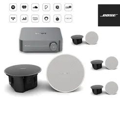 Multiroom 4 strefy  BOSE DesignMax DM3C głośniki sufitowe / WiiM AMP DARK GRAY 60 W na kanał przy 8 omach i aż 120 W na kanał przy 4 omach. Bezproblemowe odtwarzanie dźwięku w trybie Multiroom.