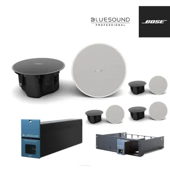 Multiroom 4 strefy  BOSE DesignMax DM3C głośniki sufitowe/ Bluesound B170S Wzmacniacz stereo z sieciowym odtwarzaczem muzycznym • 2 x 80 W (8Ω), 1 x 100W @ 100 V